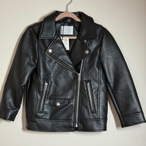NWT ZARA 7 Girl Faux Leather Biker Jacket Black Fully Lined Oversized